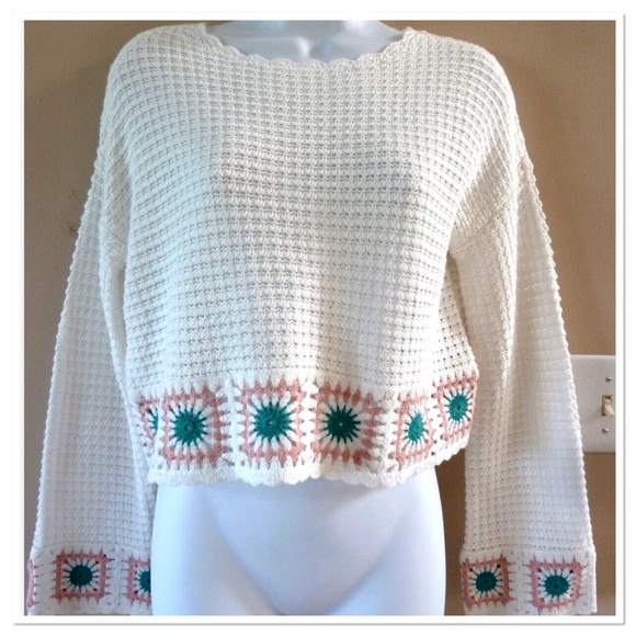 Sincerly Jules Sweaters - NWOT SINCERELY JULES Sz Med Long Sleeve Granny Square Crop Sweater Cottagecore